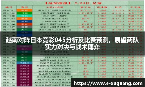 越南对阵日本竞彩045分析及比赛预测，展望两队实力对决与战术博弈